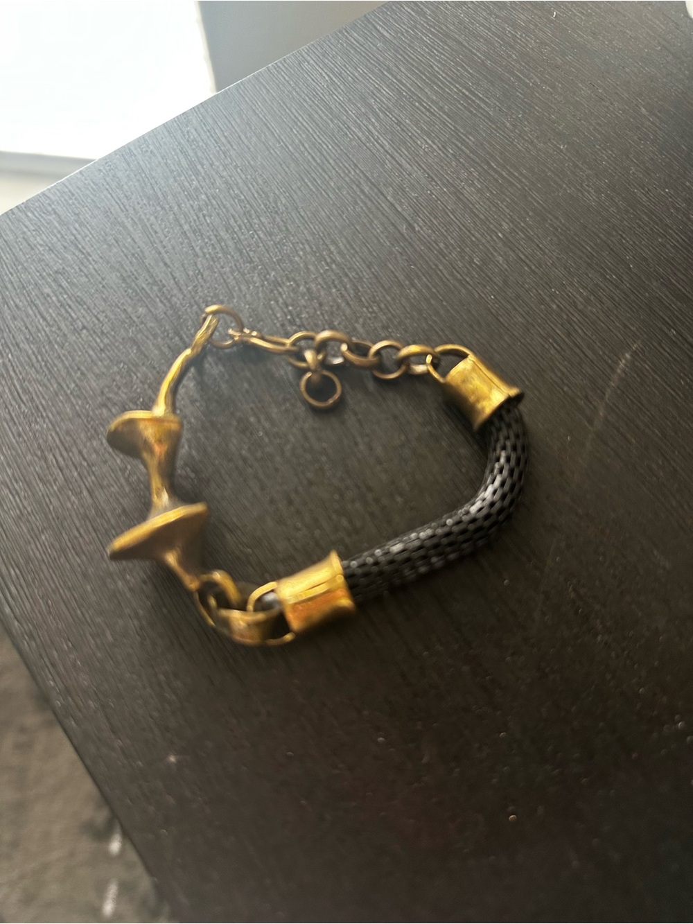 Gold-Tone and Black mesh funky vintage Chain Bracelet